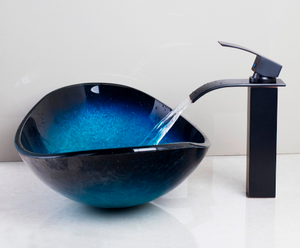 Oval Tempered Glass Cobalt Bathroom Sink - Unique Sinks