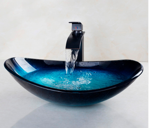 Oval Tempered Glass Cobalt Bathroom Sink - Unique Sinks