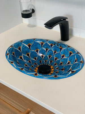 Mexican Aqua Azul Drop-In Hand-painted Bathroom Basin