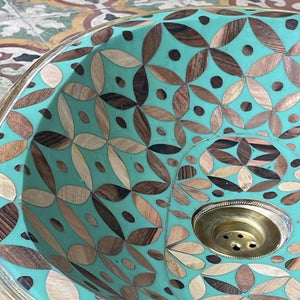 MARRAKESH Moroccan Handcrafted Oval Sink – Brass, Wood & Resin