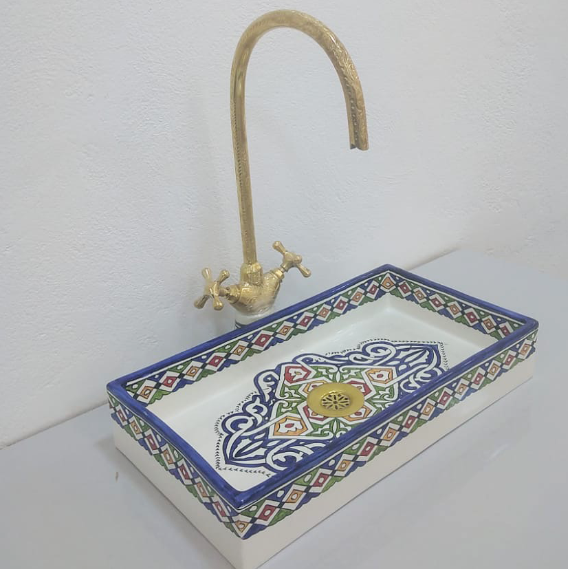 Vibrant Moroccan countertop sink – artisan ceramic handmade in Morocco