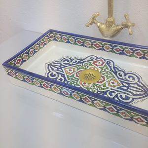 Vibrant Moroccan countertop sink – artisan ceramic handmade in Morocco