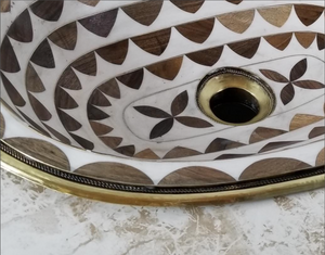 ZINA Moroccan Handcrafted Oval Sink – Brass, Wood & Resin