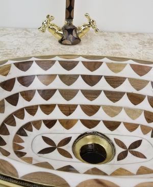 ZINA Moroccan Handcrafted Oval Sink – Brass, Wood & Resin