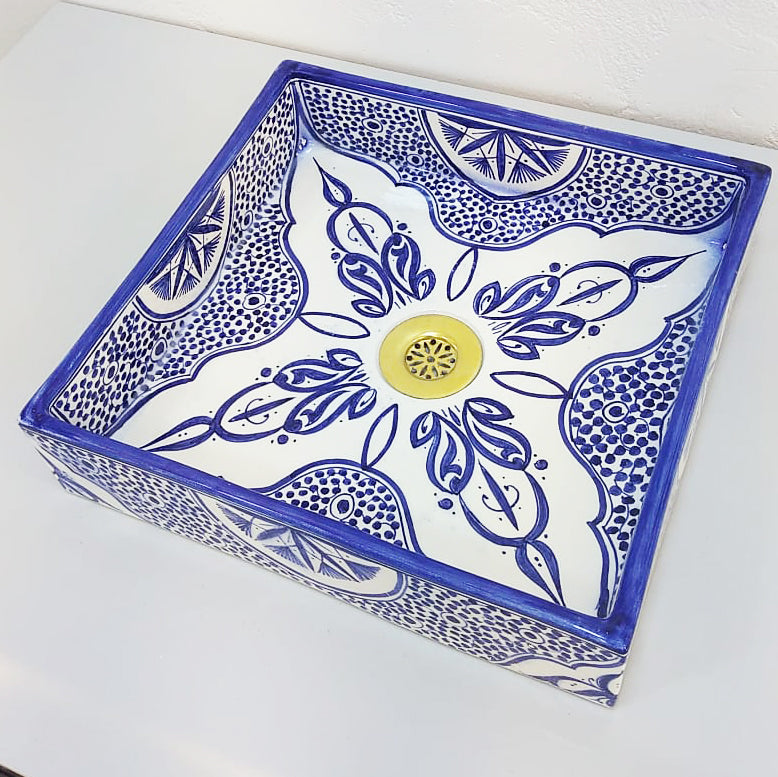 Moroccan YOUSSEF Hand-Painted Square or Rectangular Bathroom Sink