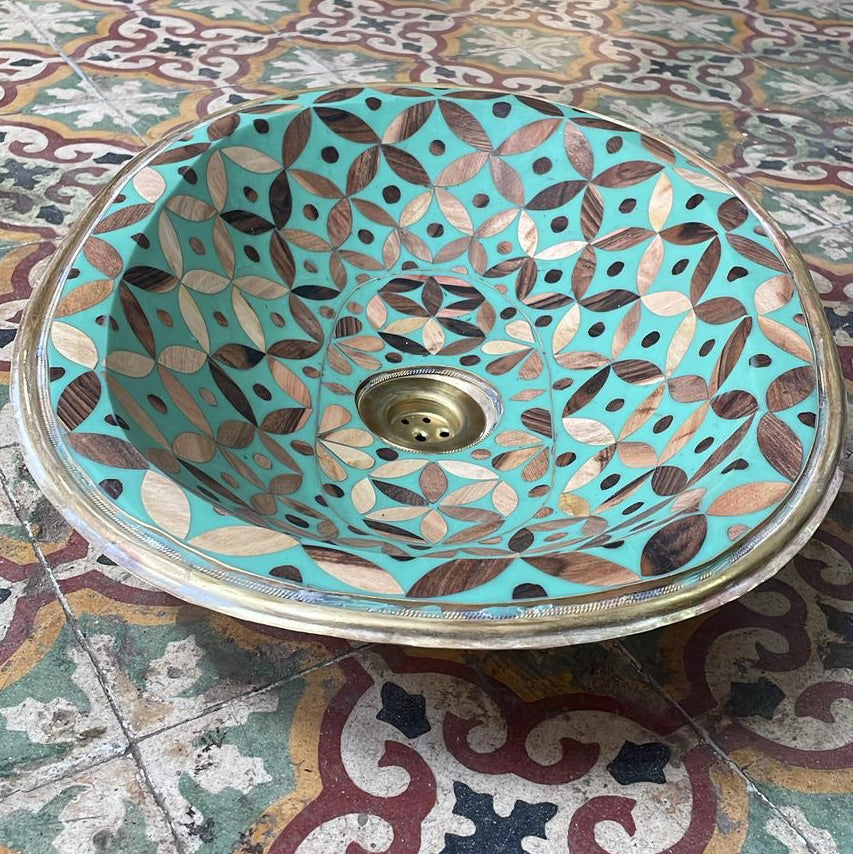 MARRAKESH Moroccan Handcrafted Oval Sink – Brass, Wood & Resin