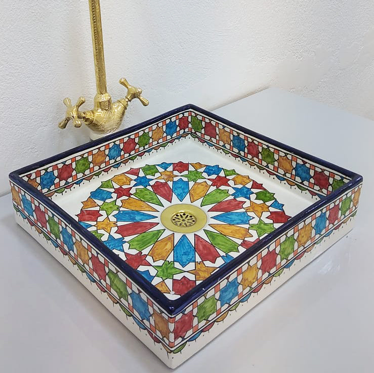 Moroccan NABIL Hand-Painted Square or Rectangular Bathroom Sink