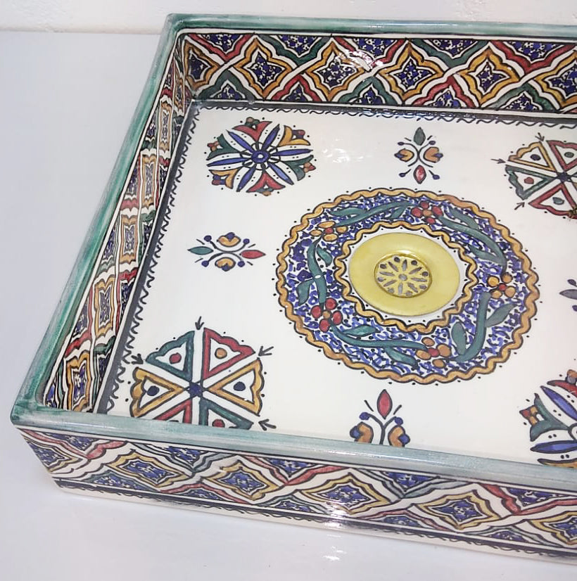Moroccan MALIKA Hand-Painted Square or Rectangular Bathroom Sink