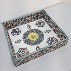 Hand-painted square Moroccan ceramic sink with geometric multicolor design