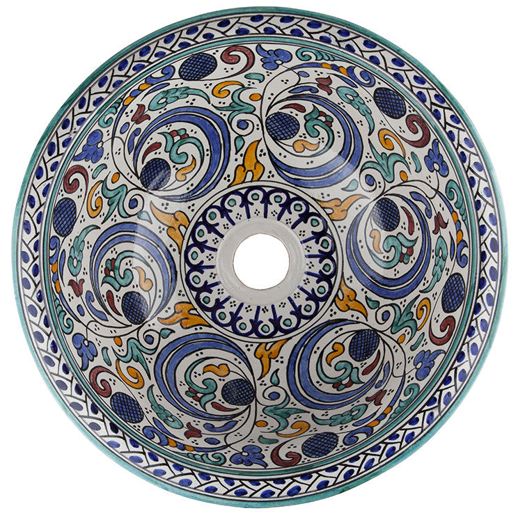 Hand-painted Moroccan HAFI ceramic bathroom basin