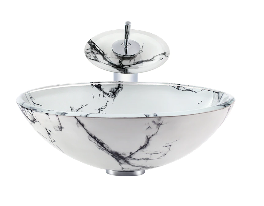 Glass white marble-look bathroom basin