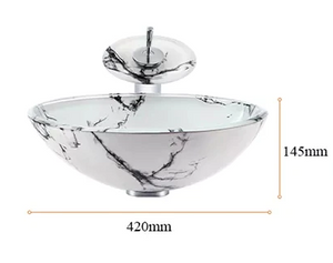 Glass white marble-look bathroom basin