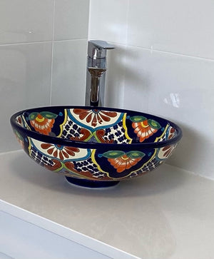 Mexican Small Azalea Ceramic Talavera Sink - Vessel Basin