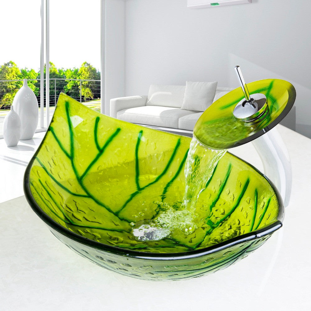 Glass Green Leaf Shape Bathroom Sink - Unique Sinks