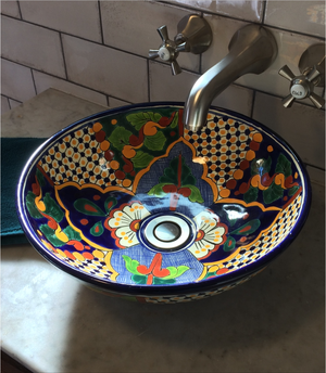 Mexican Janitzio Round Ceramic Talavera Sink - Vessel Basin