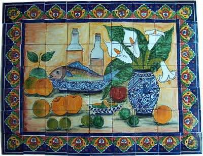 Tile Mural Fish Bodegon. Clay Talavera Tile Mural