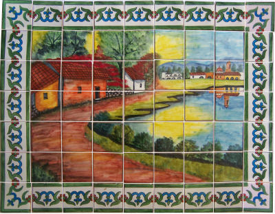 Tile Mural Old Town. Clay Talavera Tile Mural - Unique Sinks
