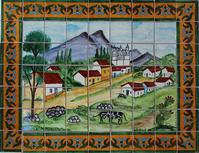Tile Mural Small Town. Clay Talavera Tile Mural - Unique Sinks