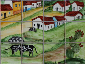 Tile Mural Small Town. Clay Talavera Tile Mural - Unique Sinks