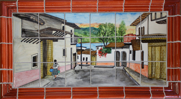 Tile Mural Little Town. Clay Talavera Tile Mural - Unique Sinks