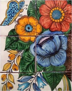 Tile Mural Basket Of Flowers. Clay Talavera Tile Mural - Unique Sinks