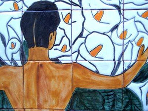 Tile Mural Calla Lillies Basket. Clay Talavera Tile Mural - Unique Sinks