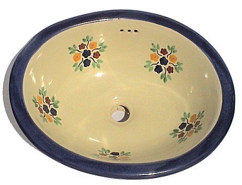 Mexican Blue Bouquet Ceramic Talavera Sink - Drop-in Basin - Unique Sinks