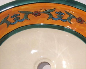 Mexican Liz Flower Ceramic Talavera Sink- Drop-in Basin - Unique Sinks