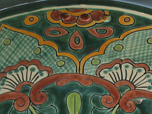 Mexican Green Greca Ceramic Talavera Sink - Drop-in Basin - Unique Sinks