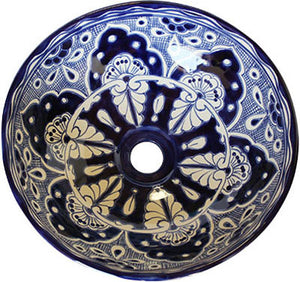 Mexican Blue Round Ceramic Talavera Sink - Vessel Basin - Unique Sinks